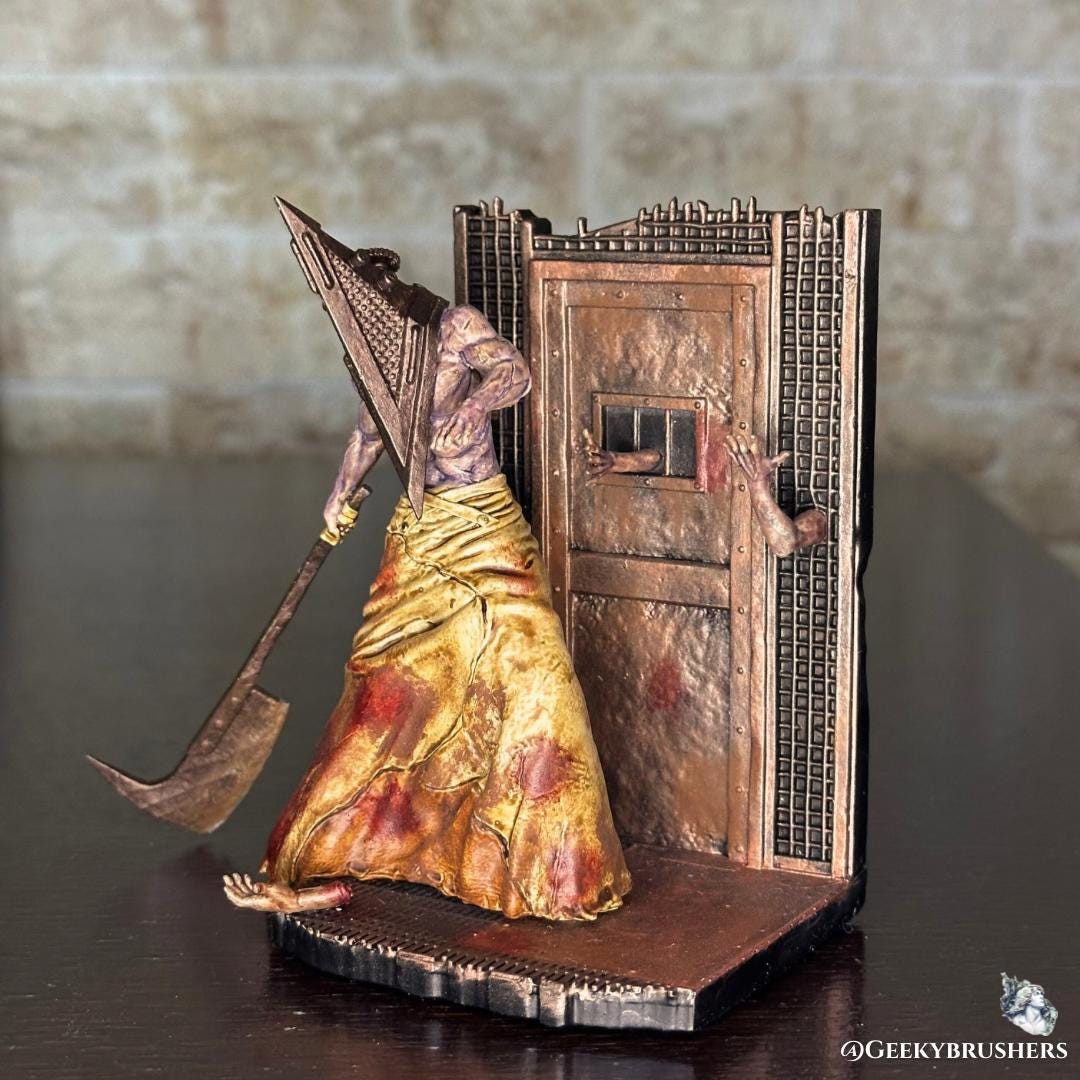 Pyramid Head Silent Hill Figure | Hand-Painted Horror Game Statue | 120mm Resin Collectible | Detailed Diorama Base