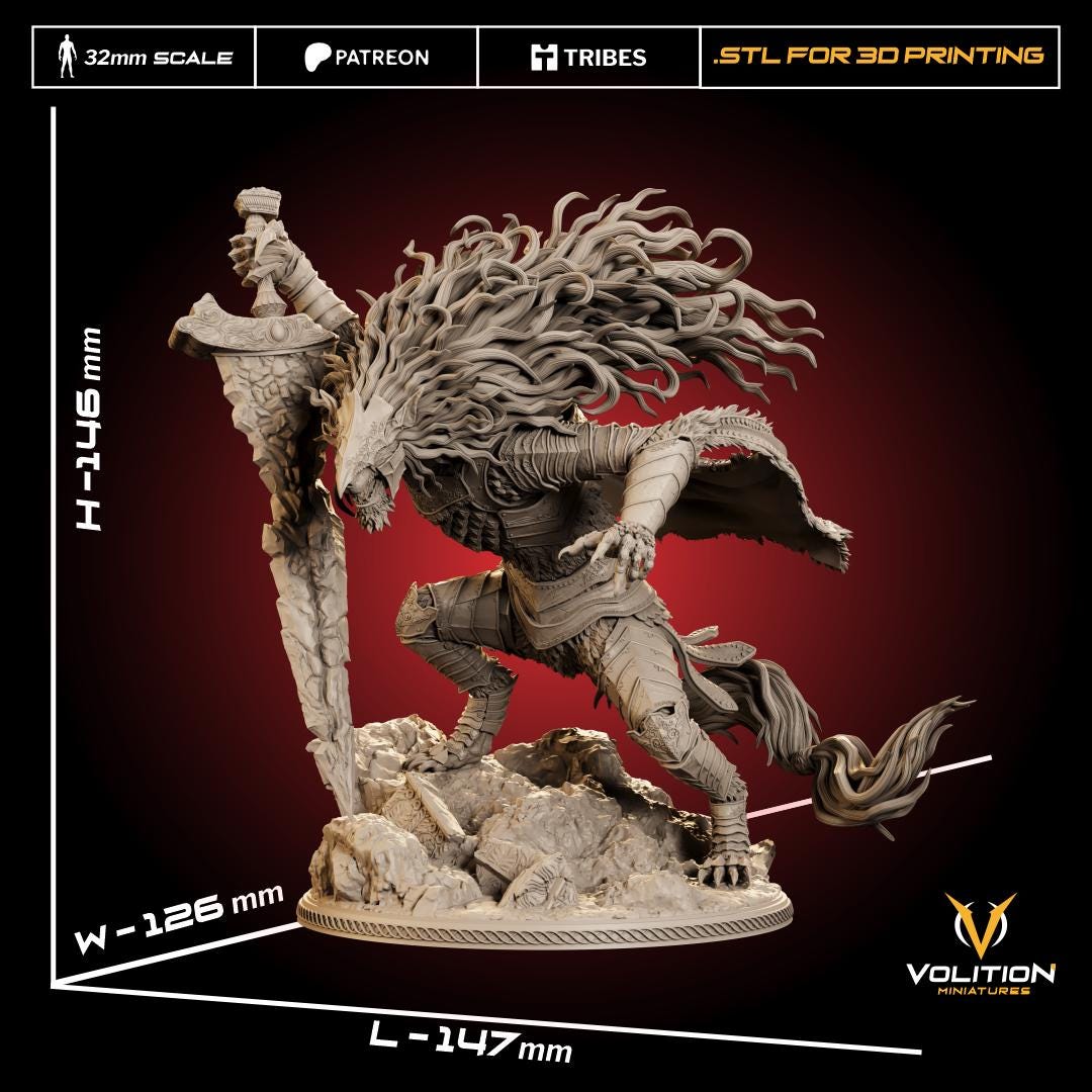 Maliketh the Black Blade | Elden Ring Resin Statue or Figure | Painted & Unpainted | 16K Resolution | Smooth Resin | Volition Miniatures