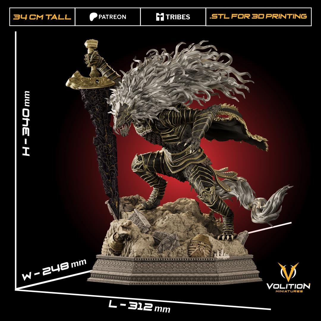 Maliketh the Black Blade | Elden Ring Resin Statue or Figure | Painted & Unpainted | 16K Resolution | Smooth Resin | Volition Miniatures
