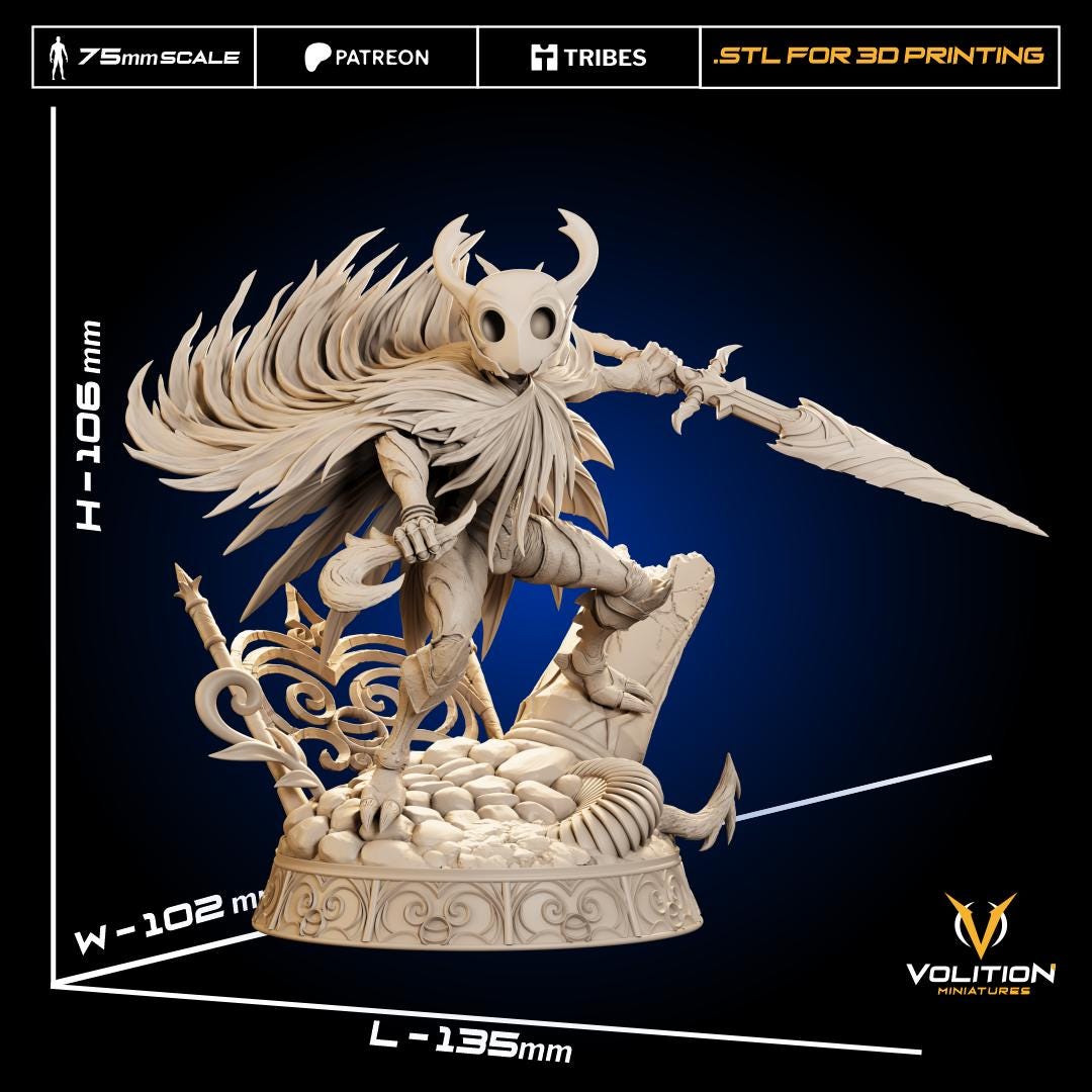 Knight from Hollow Knight | Hollow Knight Resin 75mm Figure|Highly Detailed| VolitionMiniatures Model | Painted & Unpainted |Diorama