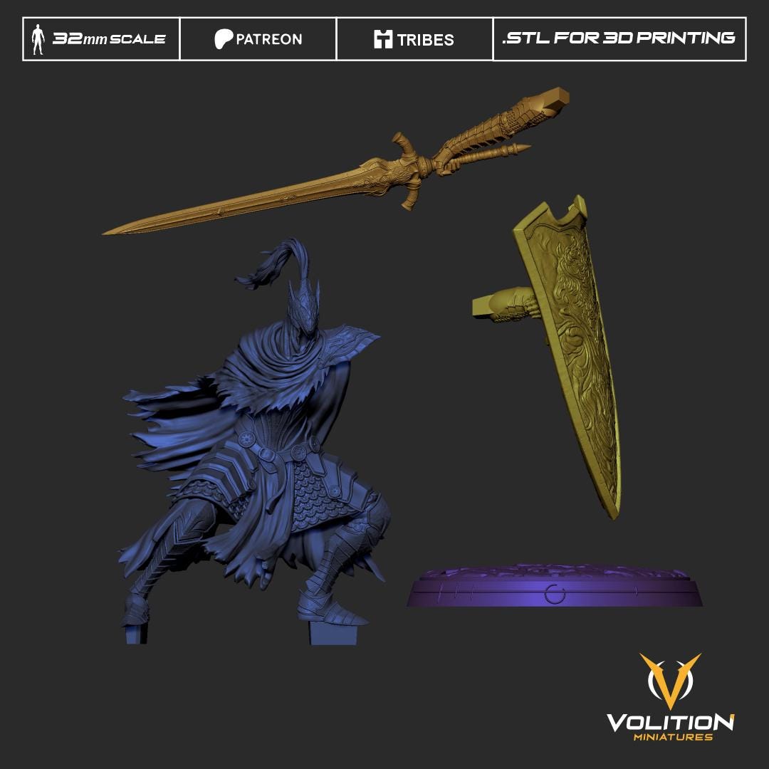 Artorias of the Abyss Miniature & Figure | Dark Souls |Hand-Painted or Unpainted Resin Statue Fan art| 16K Print | VolitionMiniatures